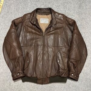 Expedition by Robert Comstock Brown Leather Bomber Jacket Mens Vintage L Large